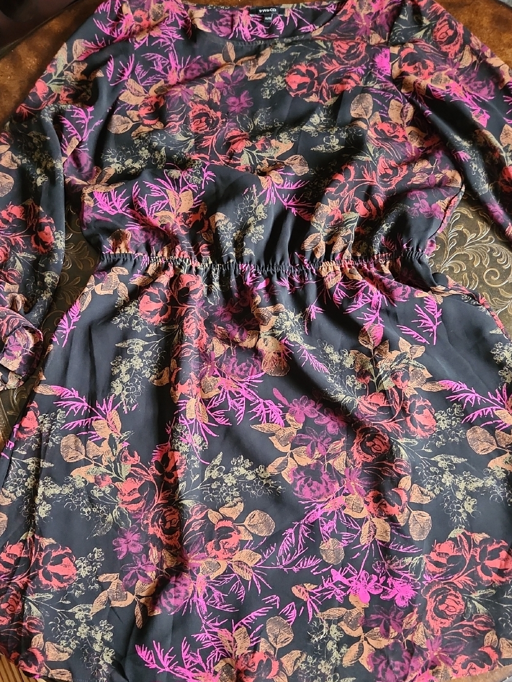 RW&CO. Black Dress with Pink, Red & Tan Floral Print Sz XL